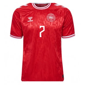 Billiga Danmark Mathias Jensen #7 Hemmatröja EM 2024 Kortärmad